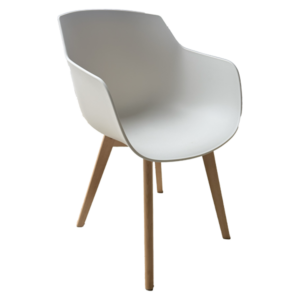 Chaise blanche et pieds bois